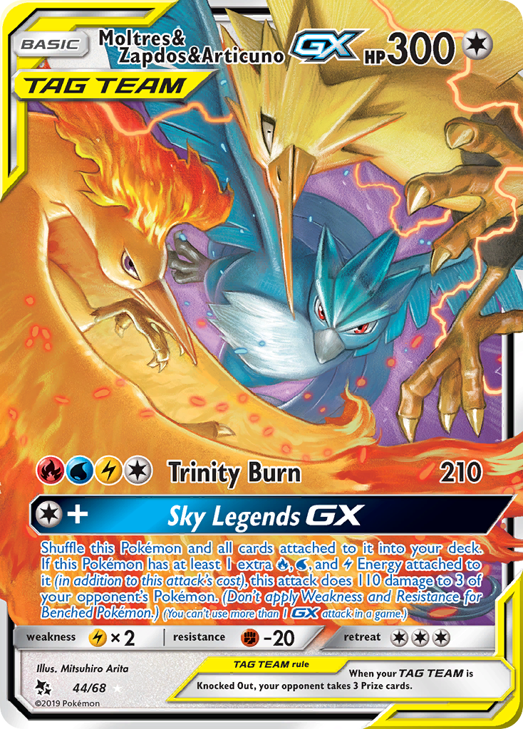 Moltres & Zapdos & Articuno GX (44/68) [Sun & Moon: Hidden Fates] | Jomio and Rueliete's Cards and Comics