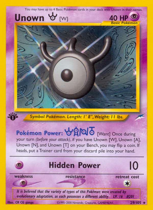 Unown [W] (29/105) [Neo Destiny 1st Edition] | Jomio and Rueliete's Cards and Comics