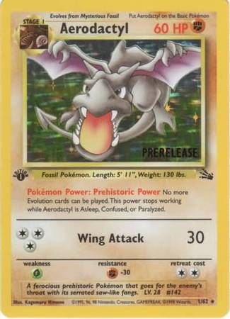 Aerodactyl (1/62) (Prerelease Promo) [Fossil 1st Edition] | Jomio and Rueliete's Cards and Comics