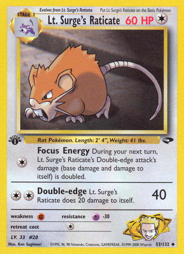 Lt. Surge's Raticate (53/132) [Gym Challenge 1st Edition] | Jomio and Rueliete's Cards and Comics