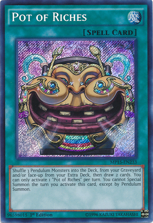 Pot of Riches [MP15-EN233] Secret Rare | Jomio and Rueliete's Cards and Comics