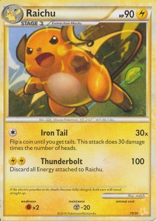 Raichu (19/30) [HeartGold & SoulSilver: Trainer Kit - Raichu] | Jomio and Rueliete's Cards and Comics