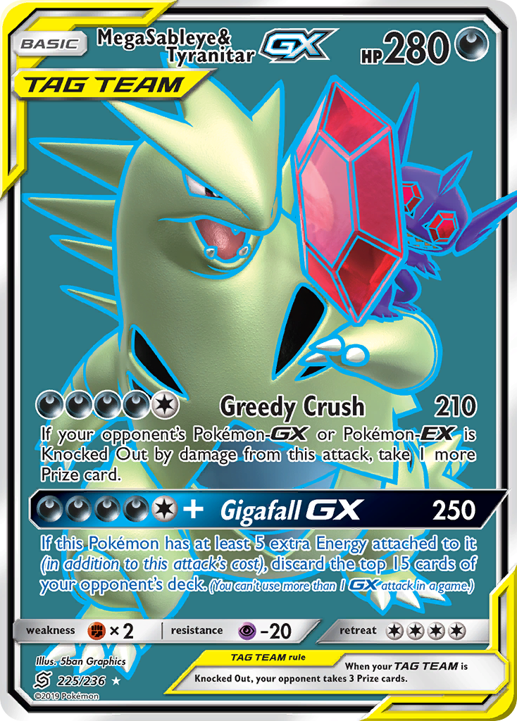 Mega Sableye & Tyranitar GX (225/236) [Sun & Moon: Unified Minds] | Jomio and Rueliete's Cards and Comics