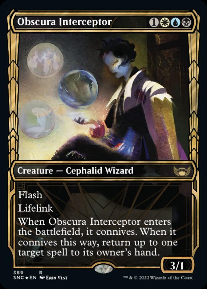 Obscura Interceptor (Showcase Golden Age Gilded Foil) [Streets of New Capenna] | Jomio and Rueliete's Cards and Comics