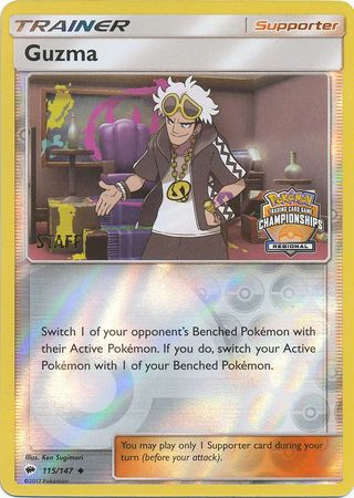 Guzma (115/147) (League Promo) (Staff) [Sun & Moon: Burning Shadows] | Jomio and Rueliete's Cards and Comics