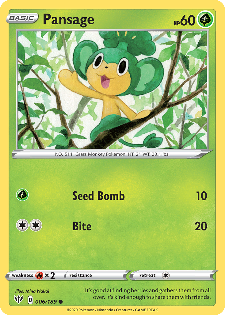 Pansage (006/189) [Sword & Shield: Darkness Ablaze] | Jomio and Rueliete's Cards and Comics