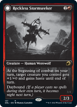 Reckless Stormseeker // Storm-Charged Slasher [Innistrad: Double Feature] | Jomio and Rueliete's Cards and Comics