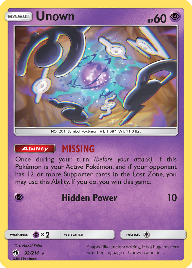 Unown (92/214) [Sun & Moon: Lost Thunder] | Jomio and Rueliete's Cards and Comics