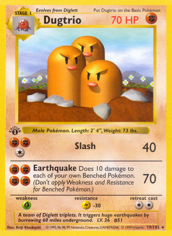 Dugtrio (19/102) (Shadowless) [Base Set 1st Edition] | Jomio and Rueliete's Cards and Comics