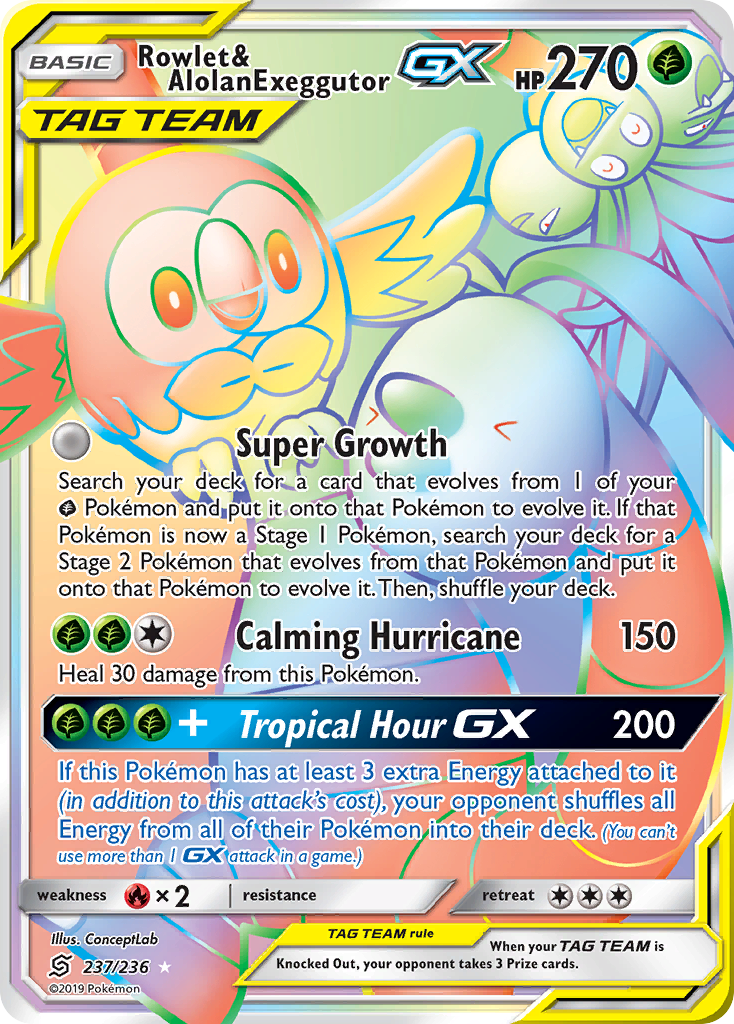 Rowlet & Alolan Exeggutor GX (237/236) [Sun & Moon: Unified Minds] | Jomio and Rueliete's Cards and Comics