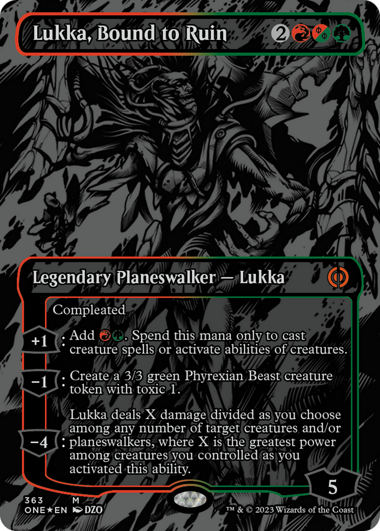 Lukka, Bound to Ruin (Oil Slick Raised Foil) [Phyrexia: All Will Be One] | Jomio and Rueliete's Cards and Comics