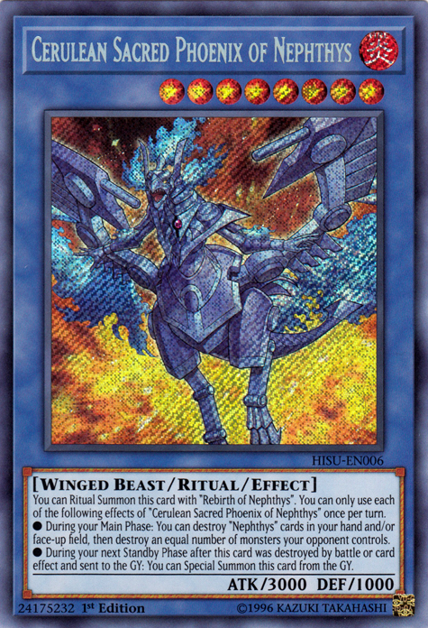 Cerulean Sacred Phoenix of Nephthys [HISU-EN006] Secret Rare | Jomio and Rueliete's Cards and Comics