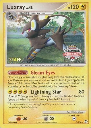 Luxray (7/130) (National Championships) (Staff) [Diamond & Pearl: Base Set] | Jomio and Rueliete's Cards and Comics