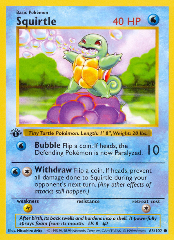 Squirtle (63/102) (Shadowless) [Base Set 1st Edition] | Jomio and Rueliete's Cards and Comics