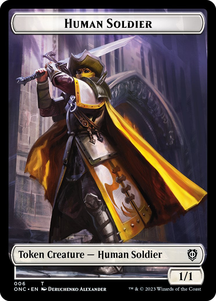 Human Soldier // Elephant Double-Sided Token [Phyrexia: All Will Be One Commander Tokens] | Jomio and Rueliete's Cards and Comics