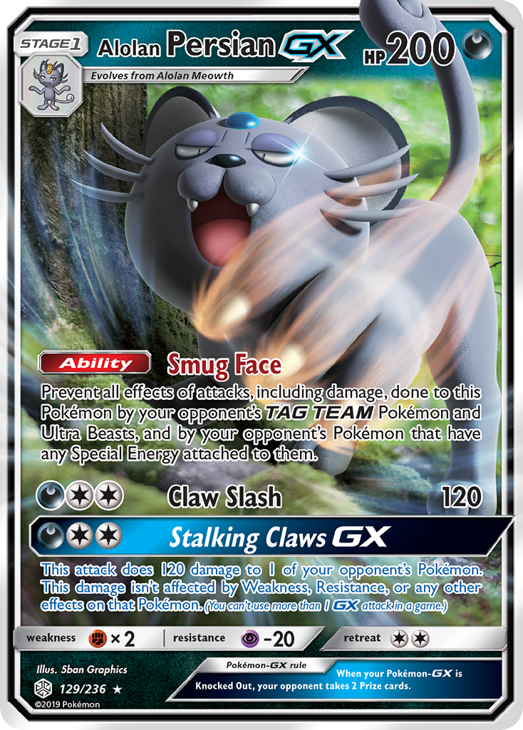 Alolan Persian GX (129/236) [Sun & Moon: Cosmic Eclipse] | Jomio and Rueliete's Cards and Comics