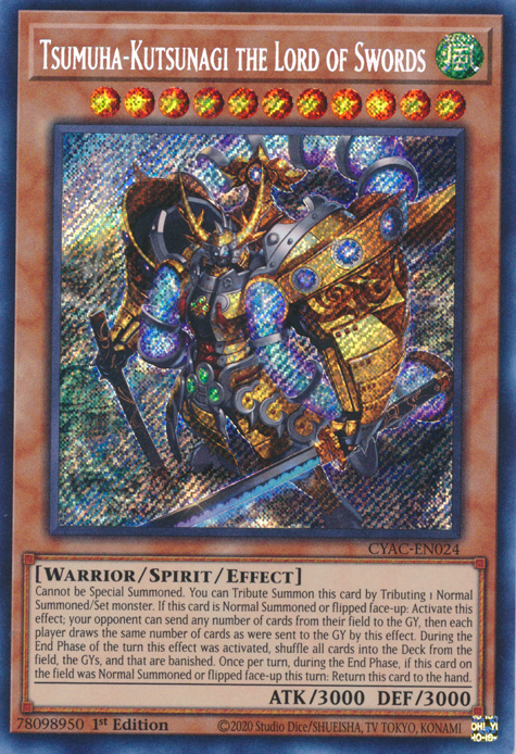 Tsumuha-Kutsunagi the Lord of Swords [CYAC-EN024] Secret Rare | Jomio and Rueliete's Cards and Comics