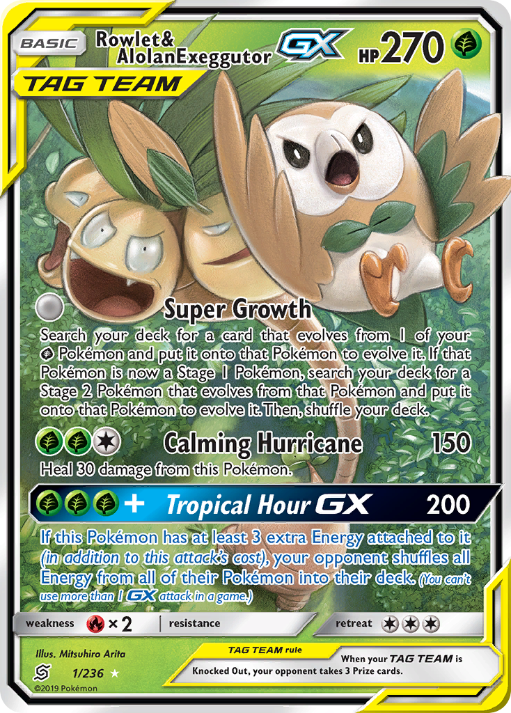Rowlet & Alolan Exeggutor GX (1/236) [Sun & Moon: Unified Minds] | Jomio and Rueliete's Cards and Comics