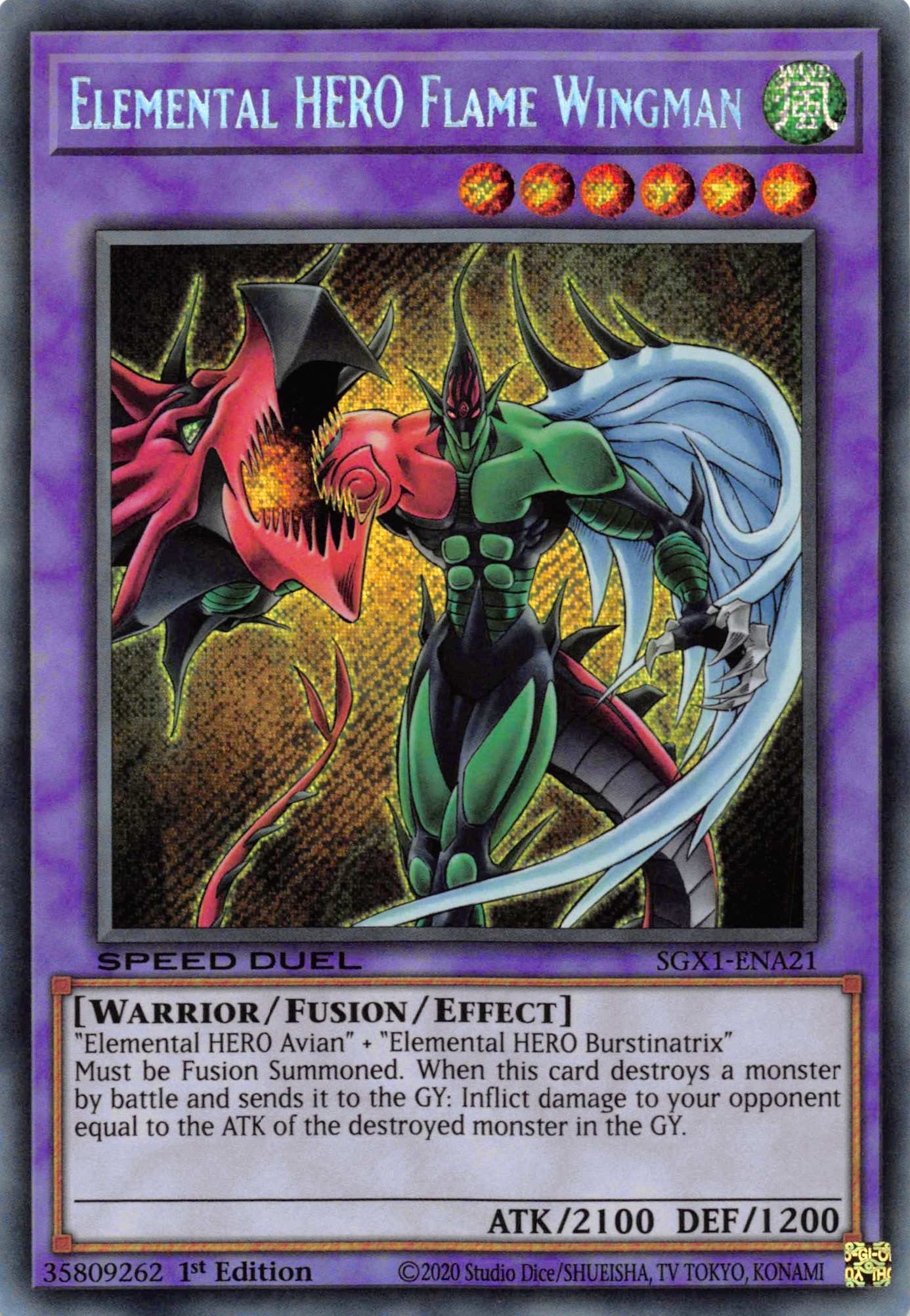 Elemental HERO Flame Wingman [SGX1-ENA21] Secret Rare | Jomio and Rueliete's Cards and Comics