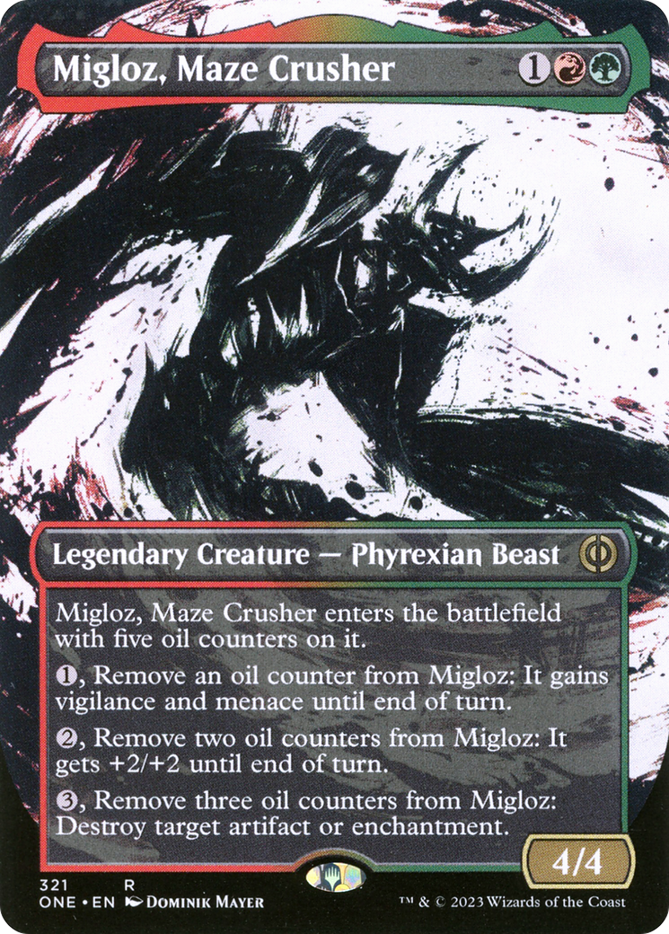 Migloz, Maze Crusher (Borderless Ichor) [Phyrexia: All Will Be One] | Jomio and Rueliete's Cards and Comics