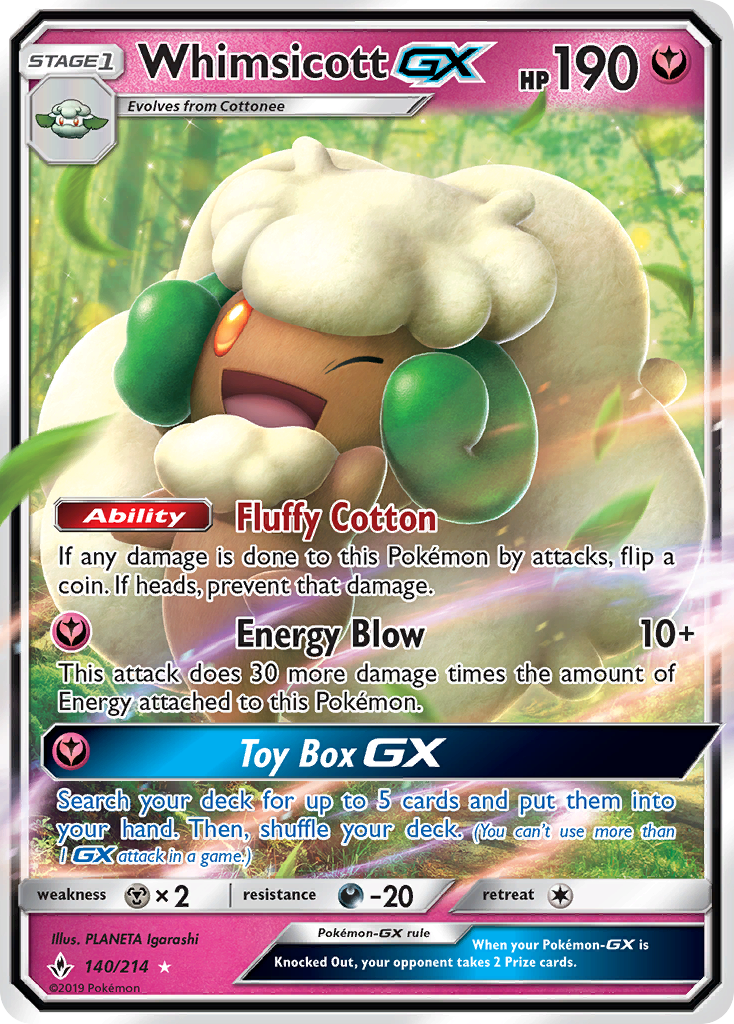 Whimsicott GX (140/214) [Sun & Moon: Unbroken Bonds] | Jomio and Rueliete's Cards and Comics