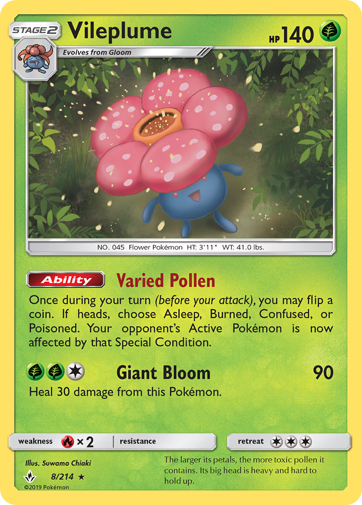Vileplume (8/214) [Sun & Moon: Unbroken Bonds] | Jomio and Rueliete's Cards and Comics