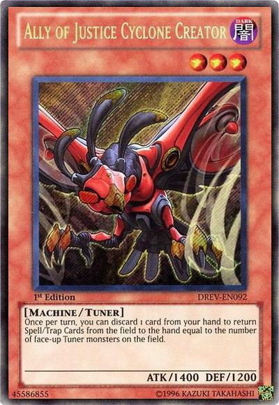 Ally of Justice Cyclone Creator [DREV-EN092] Secret Rare | Jomio and Rueliete's Cards and Comics