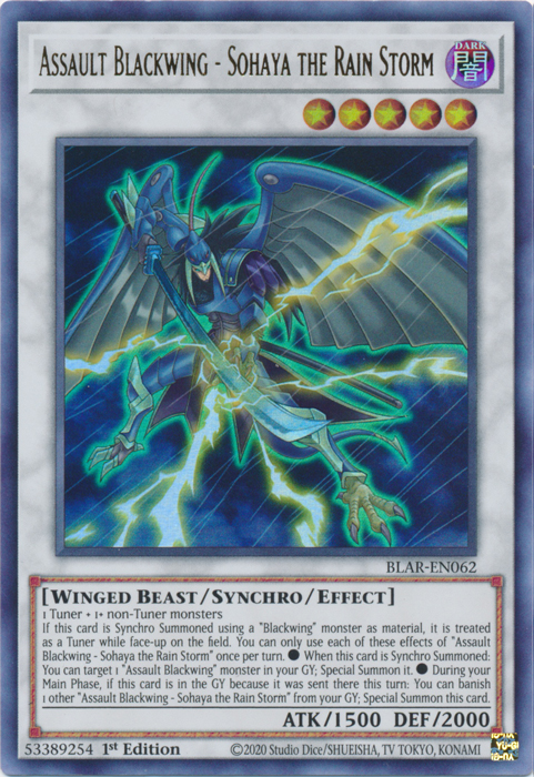 Assault Blackwing - Sohaya the Rain Storm [BLAR-EN062] Ultra Rare | Jomio and Rueliete's Cards and Comics