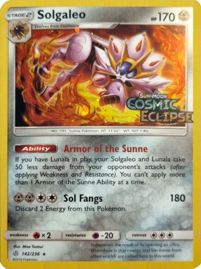 Solgaleo (142/236) (Cosmos Holo) [Sun & Moon: Cosmic Eclipse] | Jomio and Rueliete's Cards and Comics