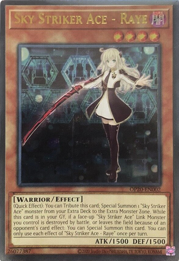 Sky Striker Ace - Raye [OP20-EN002] Ultimate Rare | Jomio and Rueliete's Cards and Comics