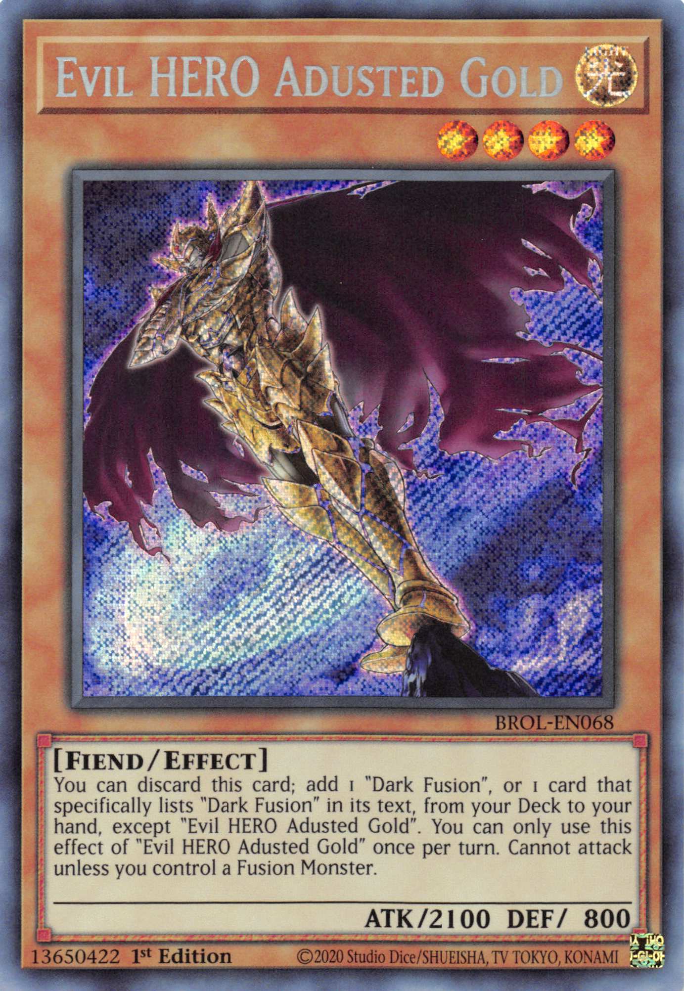 Evil HERO Adusted Gold [BROL-EN068] Secret Rare | Jomio and Rueliete's Cards and Comics