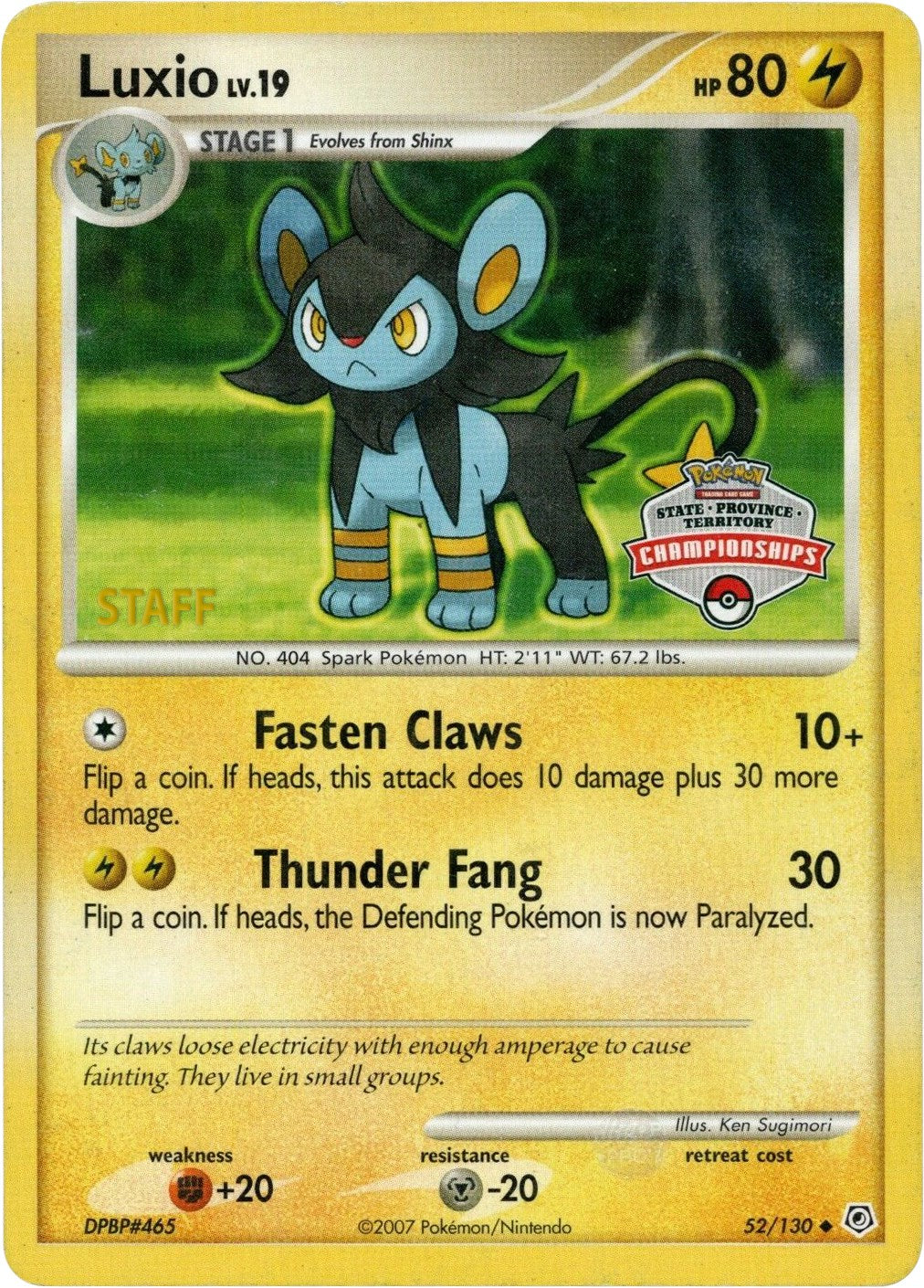 Luxio (52/130) (State Championship Promo) [Diamond & Pearl: Base Set] | Jomio and Rueliete's Cards and Comics