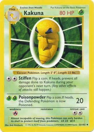 Kakuna (33/102) [Base Set Shadowless Unlimited] | Jomio and Rueliete's Cards and Comics