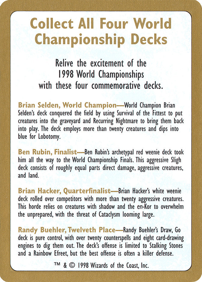 1998 World Championships Ad [World Championship Decks 1998] | Jomio and Rueliete's Cards and Comics