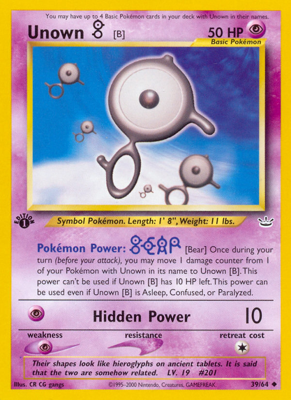 Unown [B] (39/64) [Neo Revelation 1st Edition] | Jomio and Rueliete's Cards and Comics