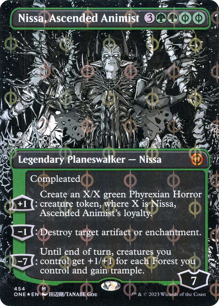 Nissa, Ascended Animist (Borderless Manga Step-and-Compleat Foil) [Phyrexia: All Will Be One] | Jomio and Rueliete's Cards and Comics