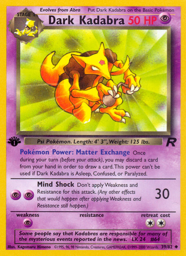 Dark Kadabra (39/82) [Team Rocket 1st Edition] | Jomio and Rueliete's Cards and Comics