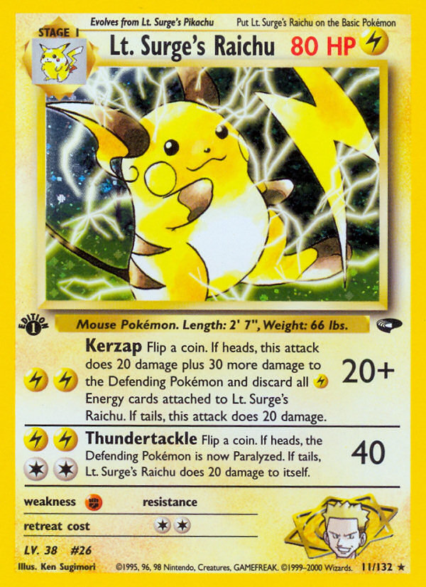 Lt. Surge's Raichu (11/132) [Gym Challenge 1st Edition] | Jomio and Rueliete's Cards and Comics