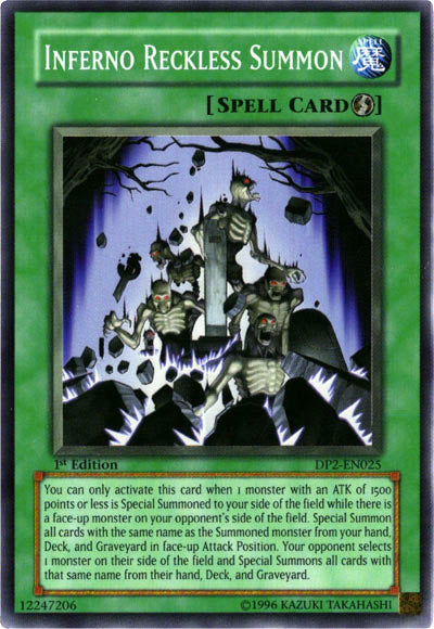 Inferno Reckless Summon [DP2-EN025] Super Rare | Jomio and Rueliete's Cards and Comics