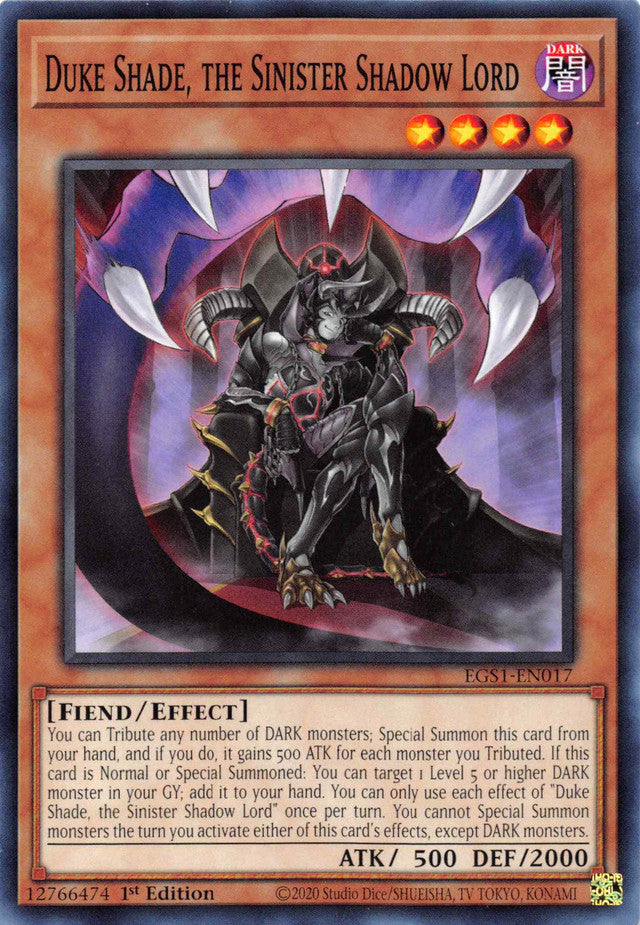 Duke Shade, the Sinister Shadow Lord [EGS1-EN017] Common | Jomio and Rueliete's Cards and Comics