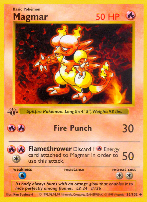 Magmar (36/102) (Shadowless) [Base Set 1st Edition] | Jomio and Rueliete's Cards and Comics