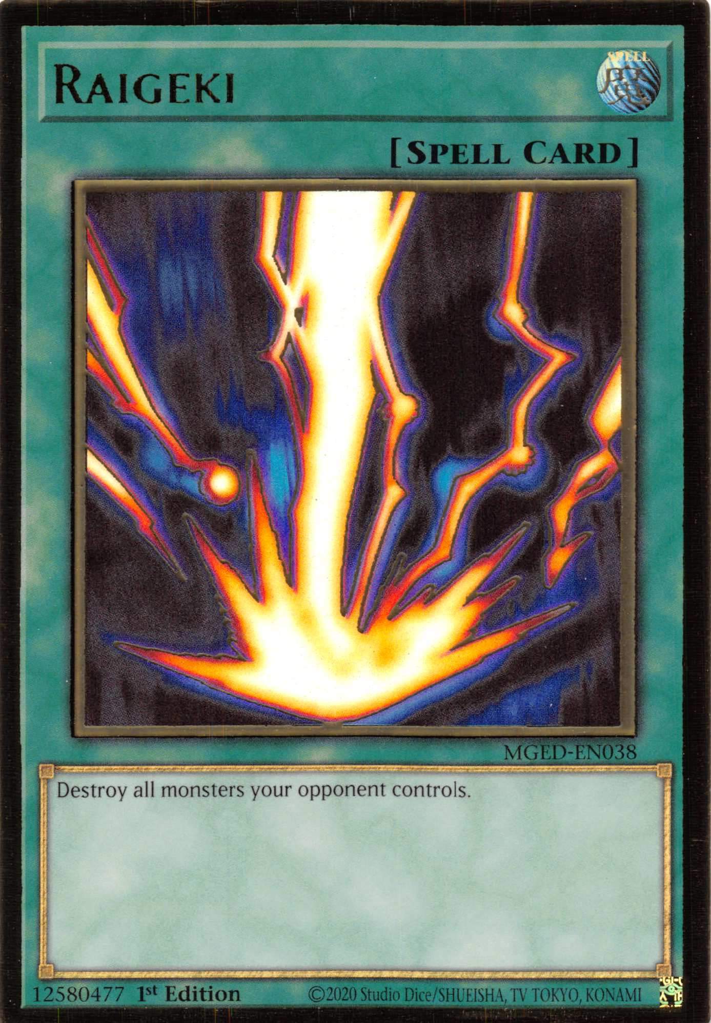 Raigeki [MGED-EN038] Gold Rare | Jomio and Rueliete's Cards and Comics