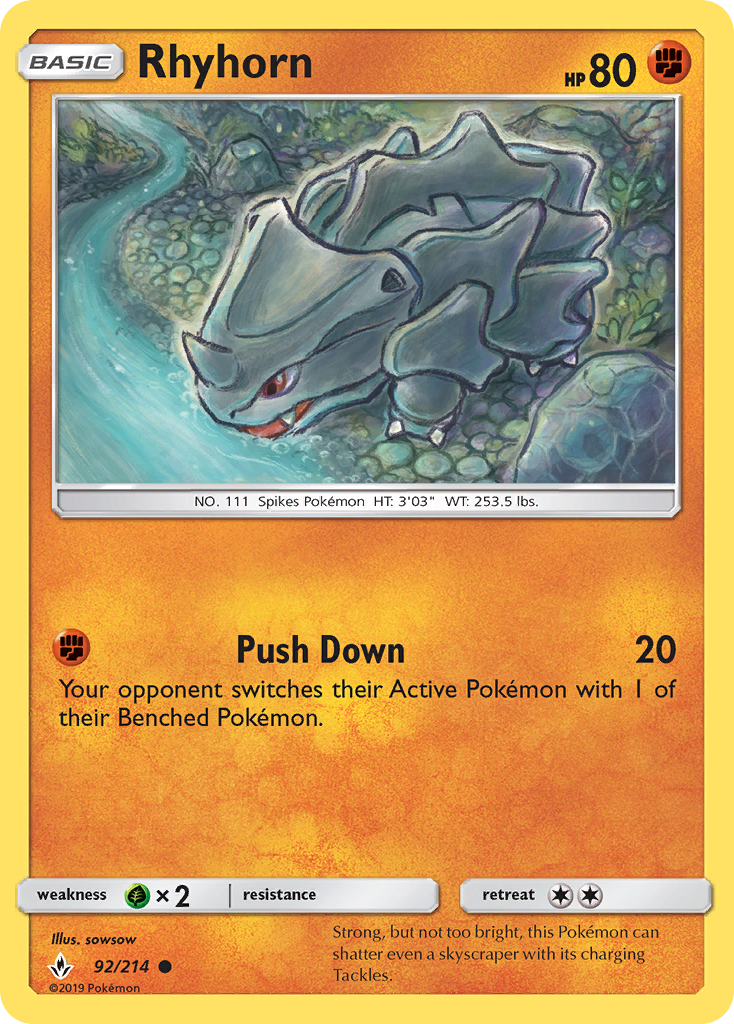 Rhyhorn (92/214) [Sun & Moon: Unbroken Bonds] | Jomio and Rueliete's Cards and Comics