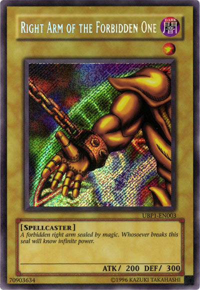Right Arm of the Forbidden One [UBP1-EN003] Secret Rare | Jomio and Rueliete's Cards and Comics
