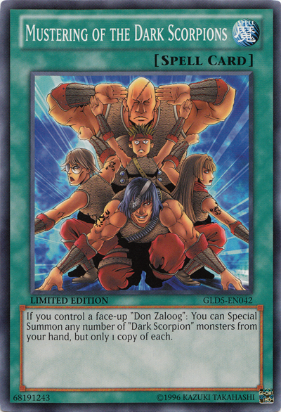 Mustering of the Dark Scorpions [GLD5-EN042] Common | Jomio and Rueliete's Cards and Comics