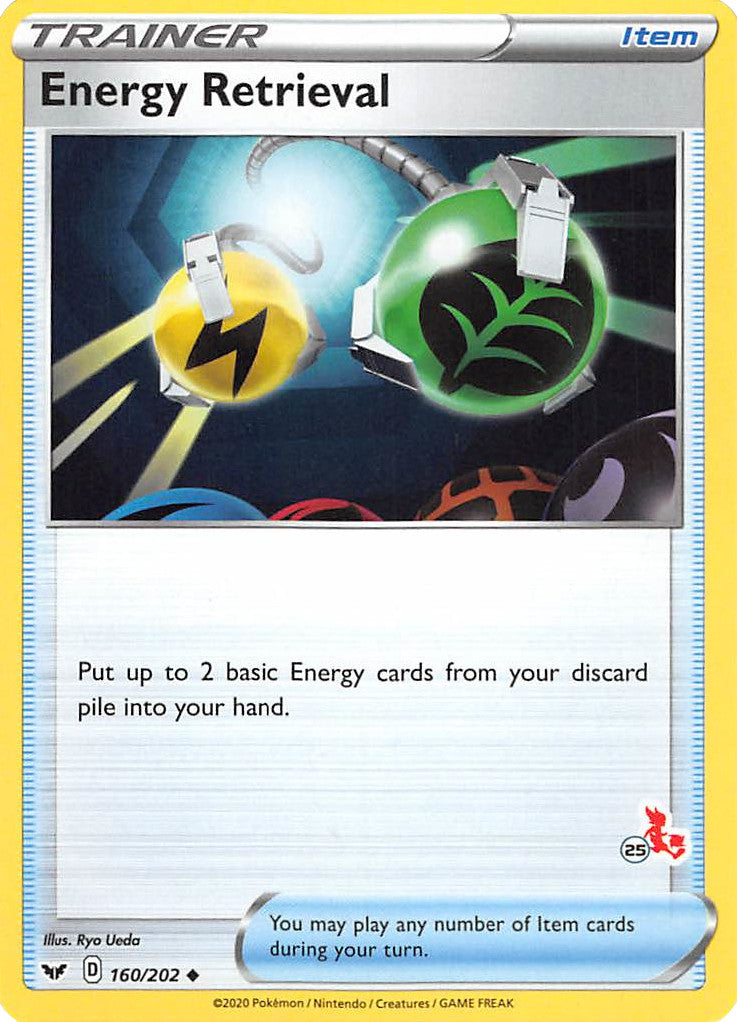 Energy Retrieval (160/202) (Cinderace Stamp #25) [Battle Academy 2022] | Jomio and Rueliete's Cards and Comics