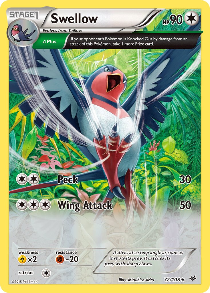 Swellow (72/108) (Theme Deck Exclusive) [XY: Roaring Skies] | Jomio and Rueliete's Cards and Comics
