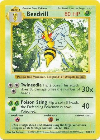 Beedrill (17/102) [Base Set Shadowless Unlimited] | Jomio and Rueliete's Cards and Comics