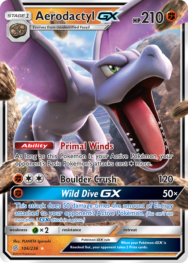Aerodactyl GX (106/236) [Sun & Moon: Unified Minds] | Jomio and Rueliete's Cards and Comics