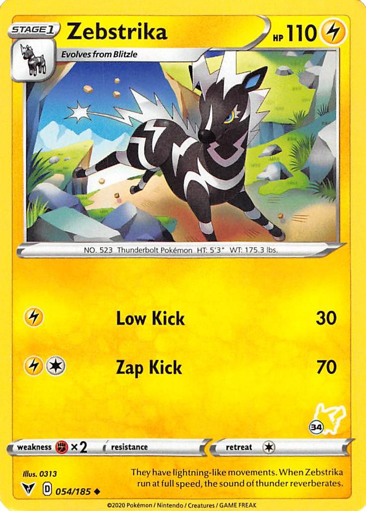 Zebstrika (054/185) (Pikachu Stamp #34) [Battle Academy 2022] | Jomio and Rueliete's Cards and Comics